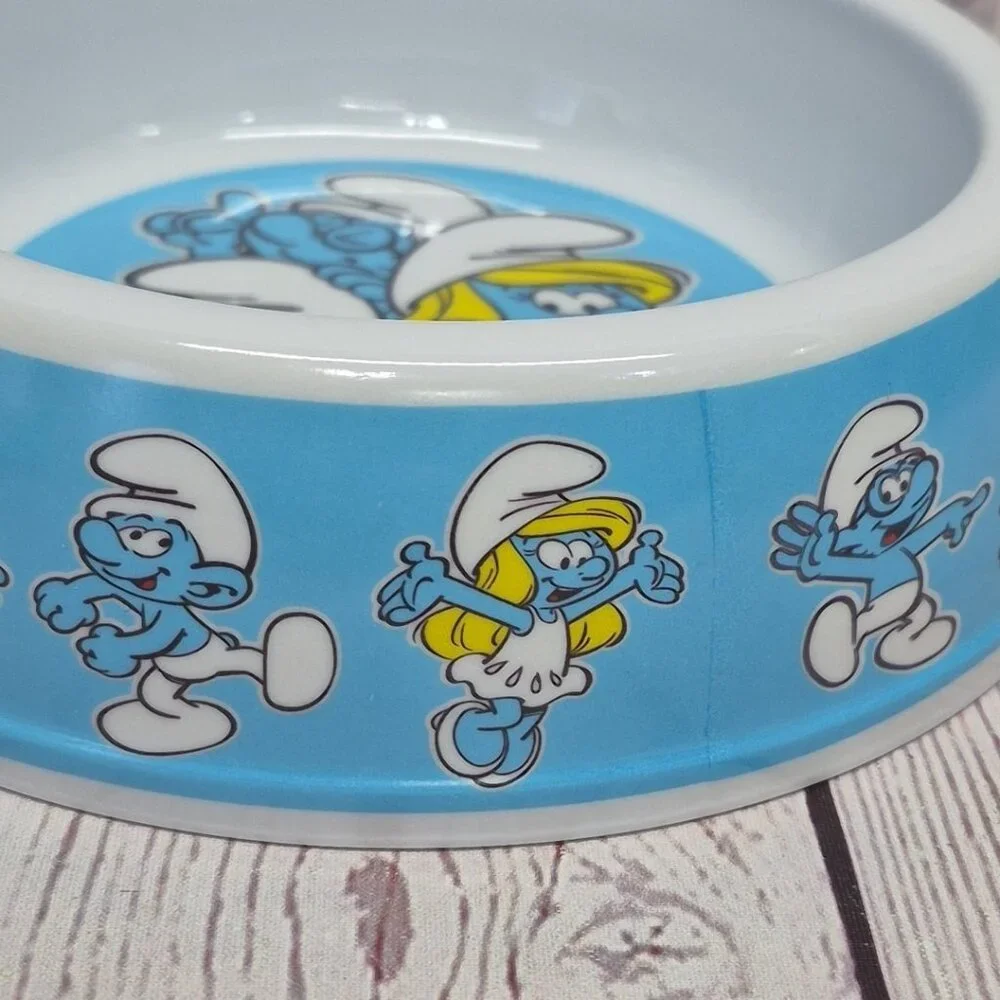 Peyo Smurfs Blue Bowl Dog Cat Food Water Dish, 7in, Lot Of 2